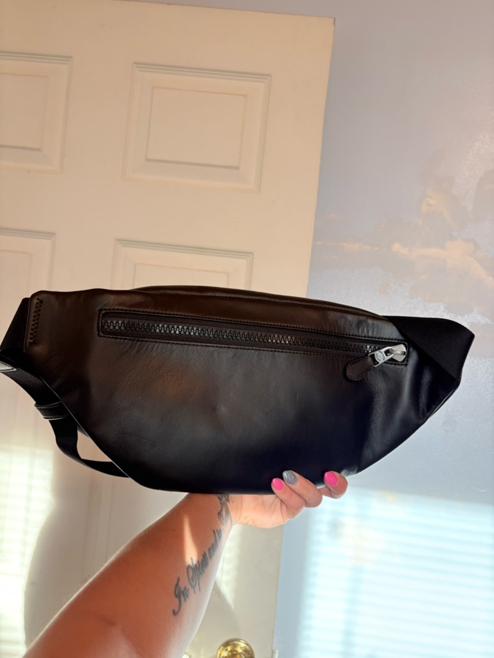 Coach New Men’s Track Black Leather Belt Bag/Crossbody - Picture 4 of 5